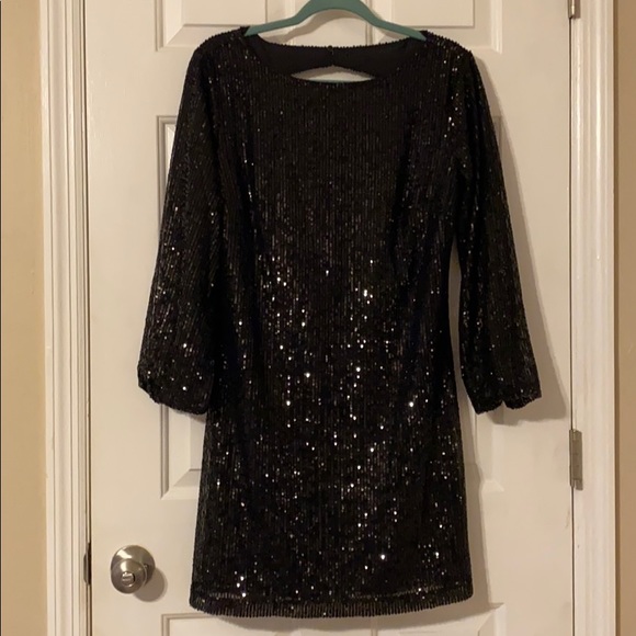 Loft Sequin Black Sleeved Cocktail Dress Sz4 NWT - Picture 1 of 13